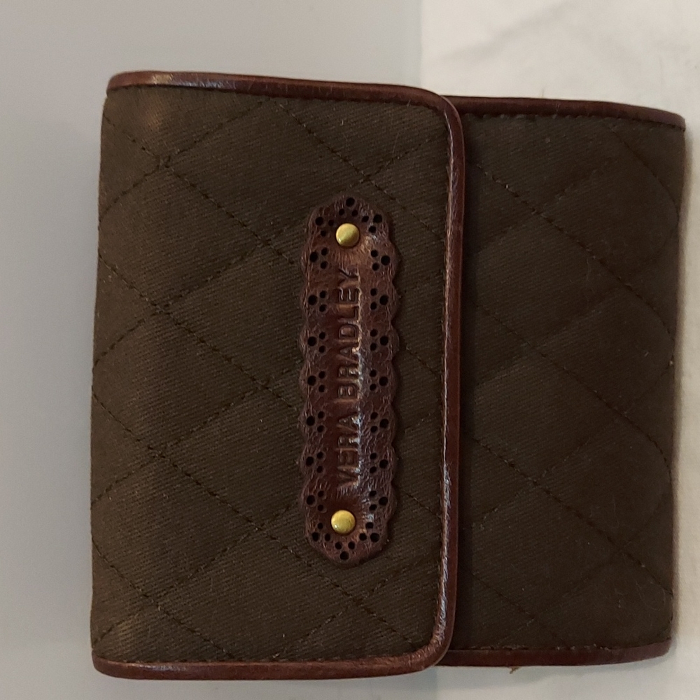 Vera Bradley Olive Green w/ Brown Trim Bi-fold Wallet
